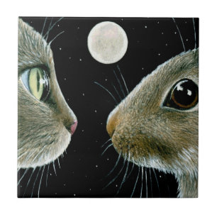 Cat 413 Rabbit Moon Ceramic Tile