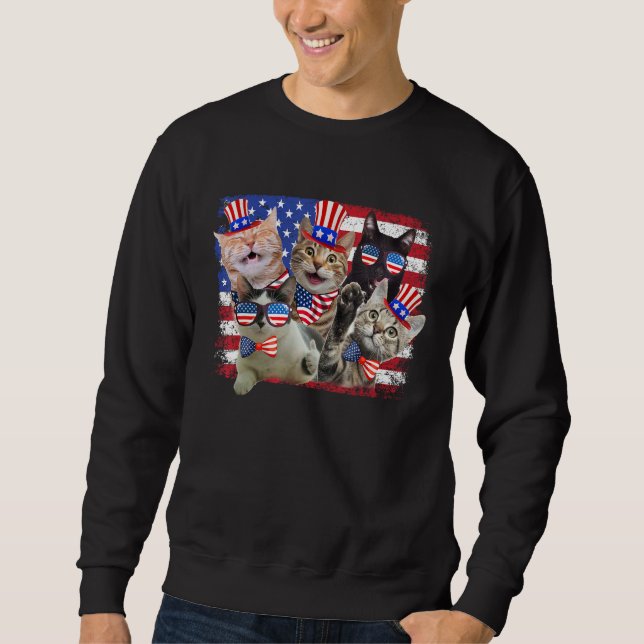Cat 4th Of July American Flag Patriotic Cat Lover  Sweatshirt (Front)