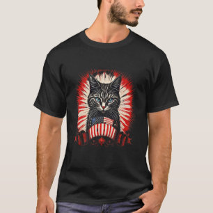 Cat 4th Of July American Flag Patriotic Cat T-Shirt
