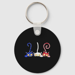 Cat 4th Of July American Flag Red White Blue Women Key Ring