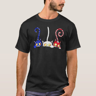 Cat 4th Of July American Flag Red White Blue Women T-Shirt