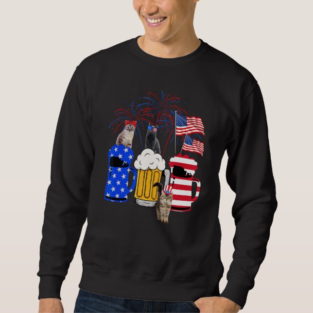 Cat 4th Of July Costumes Red White Blue Beer Glass Sweatshirt (Front)