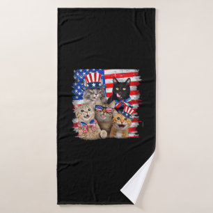 Cat 4th Of July Freedom American Flag Sunglasses Bath Towel