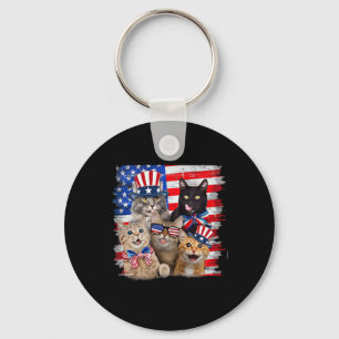 Cat 4th Of July Freedom American Flag Sunglasses Key Ring