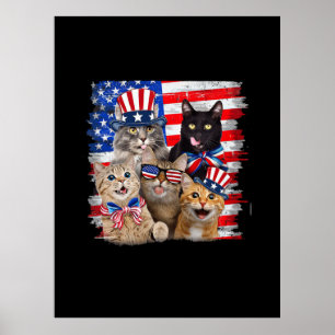 Cat 4th Of July Freedom American Flag Sunglasses Poster