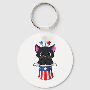 Cat 4th Of July Meowica Kitten American Patriotic Key Ring