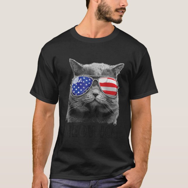 Cat 4th of July Meowica Merica Men Women USA Ameri T-Shirt (Front)