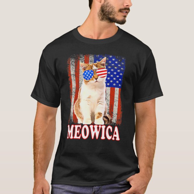 Cat 4th Of July Meowica Merica Usa American Flag M T-Shirt (Front)