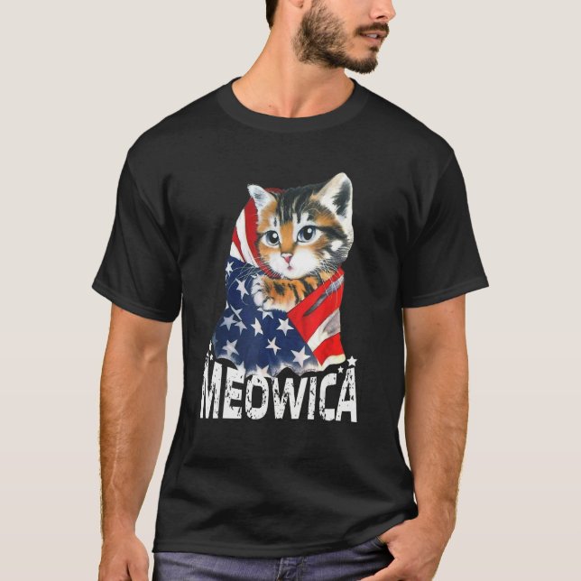 Cat 4th Of July Meowica Patriotic Kitten American  T-Shirt (Front)