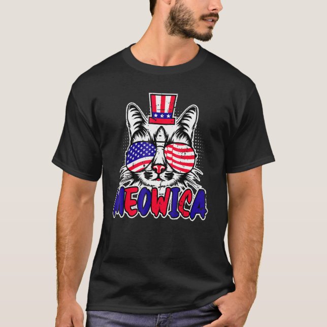 Cat 4th Of July Patriotic Meowica Merica Men Ameri T-Shirt (Front)