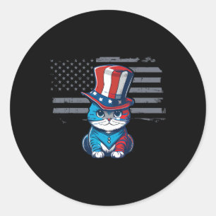Cat 4th Of July Tee Us Flag Patriotic American  Classic Round Sticker