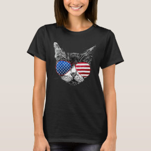 Cat 4th Of July USA American Flag Patriotic Women T-Shirt