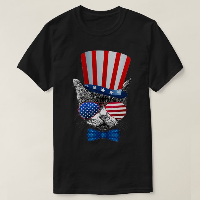 Cat 4th Of July USA American Flag Patriotic Women  T-Shirt (Design Front)