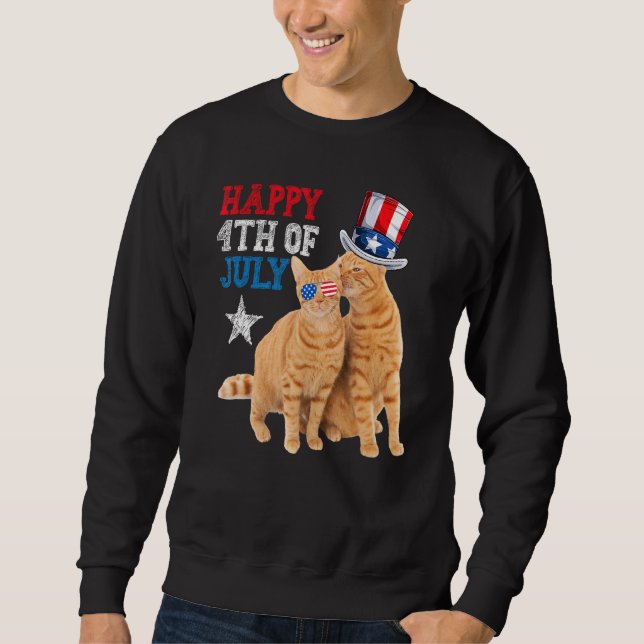 Cat 4th of July USA Flag Family Matching Couples F Sweatshirt (Front)