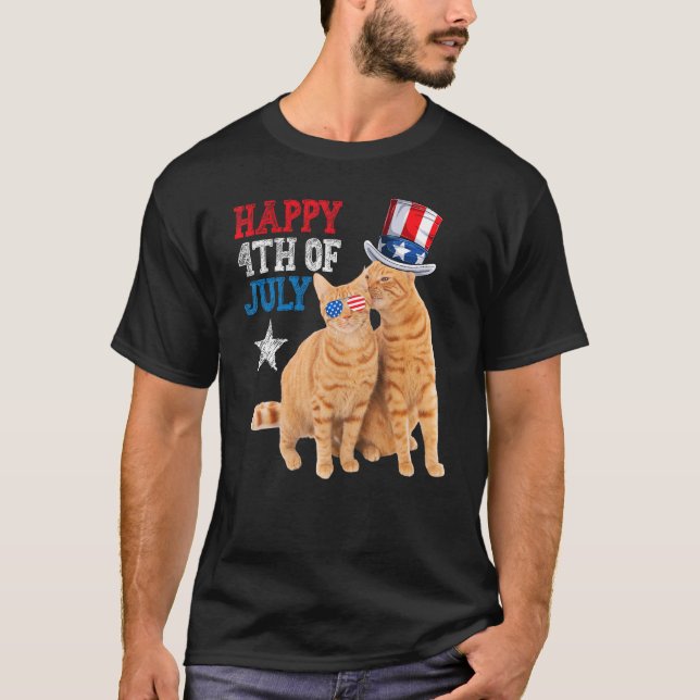 Cat 4th of July USA Flag Family Matching Couples F T-Shirt (Front)