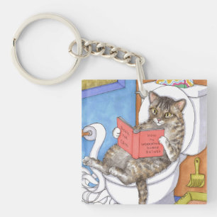 Cat 535 cat on toilet funny bathroom art key ring