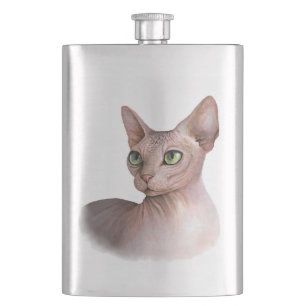 Cat 578 Sphynx white background Hip Flask