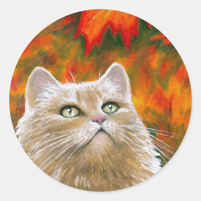Cat 598 Persian Fall Autumn Classic Round Sticker (Front)