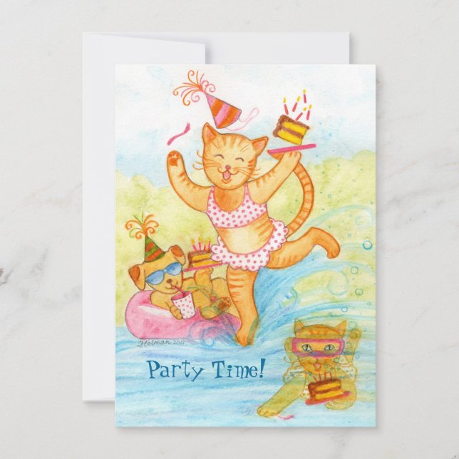 Cat 5th Birthday Pool Party Invitation (Front)