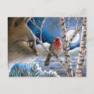 Cat 600 bird postcard
