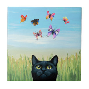 Cat 606 butterfly Nature Ceramic Tile