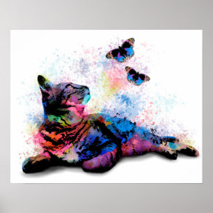 Cat 614 butterfly poster