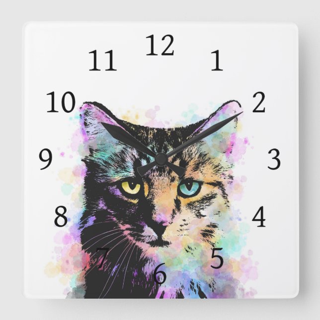 Cat 618 White background Square Wall Clock (Front)