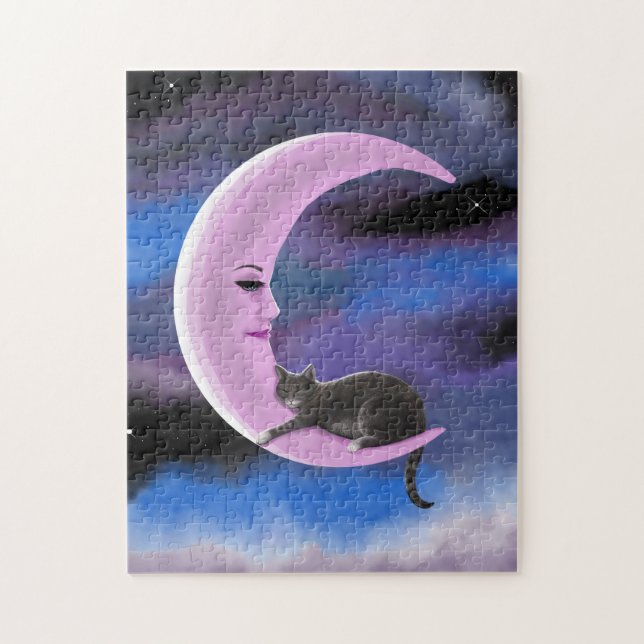 Cat 661 Funny cat on pink moon Jigsaw Puzzle (Vertical)