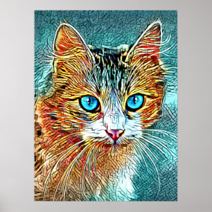 Cat 685 Turquoise Orange Poster