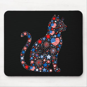 Cat Aamerican Usa Flag Fireworks Patriotic Fourth Mouse Pad
