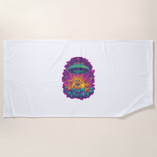 Cat Abduction Squad � Funny Alien Kitty Sci-Fi Beach Towel