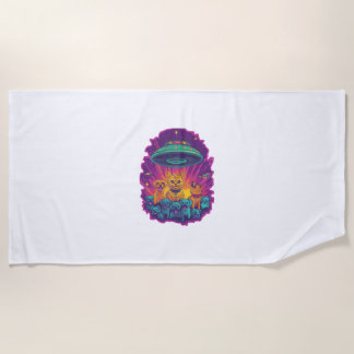 Cat Abduction Squad � Funny Alien Kitty Sci-Fi Beach Towel