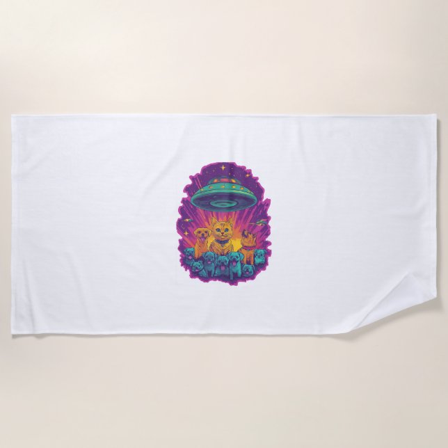 Cat Abduction Squad � Funny Alien Kitty Sci-Fi Beach Towel (Front)
