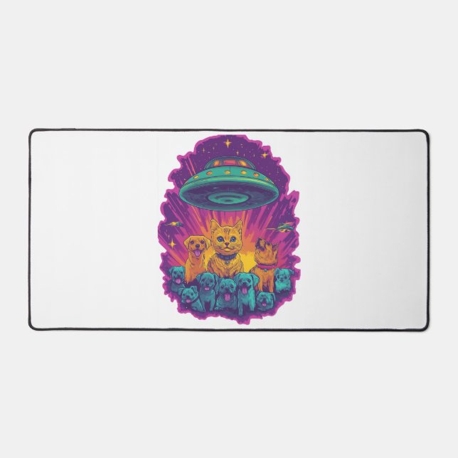 Cat Abduction Squad � Funny Alien Kitty Sci-Fi Desk Mat (Front)
