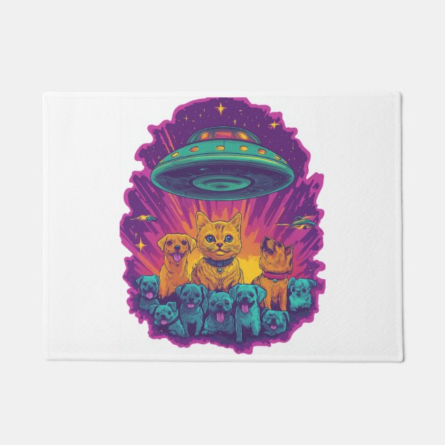 Cat Abduction Squad � Funny Alien Kitty Sci-Fi Doormat (Front)