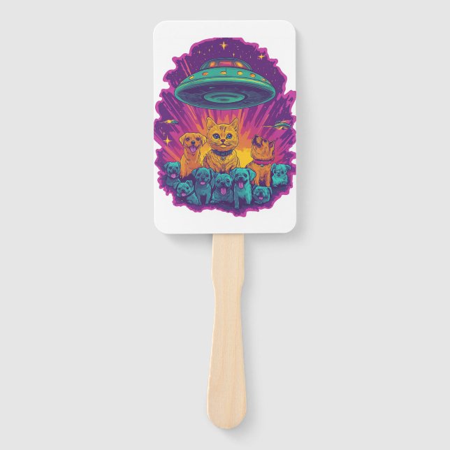 Cat Abduction Squad � Funny Alien Kitty Sci-Fi Hand Fan (Front)