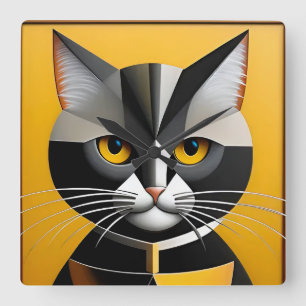 Cat Abstract Geometric Artwork Square Wall Clock