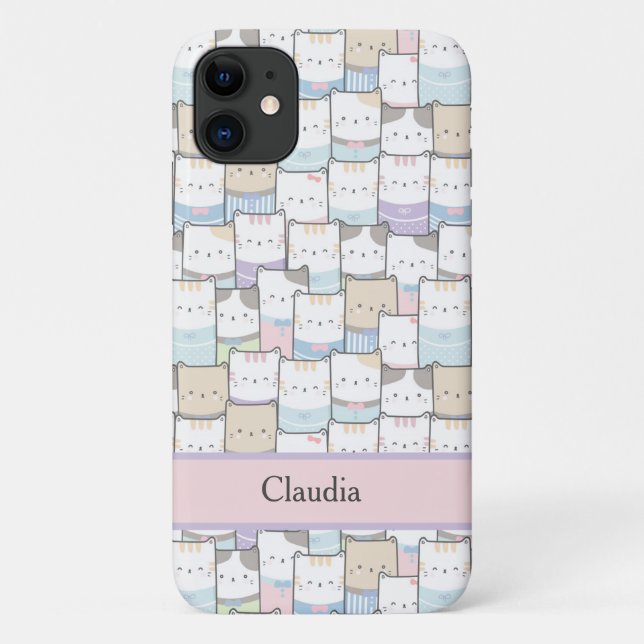 Cat Abstract Your Name Purple Pink Cute Case-Mate iPhone Case (Back)