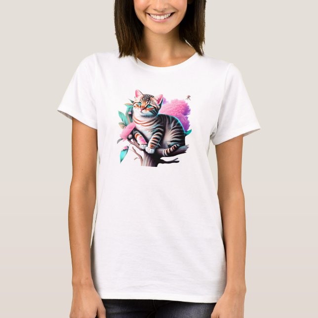 Cat Acrylic Paint Cute T-Shirt (Front)
