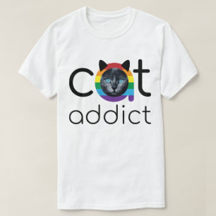 Cat Addict Black Rainbow Blue Eyes Artwork T-Shirt