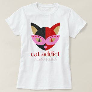Cat Addict Cute Black Red Pink Name Customised T-Shirt