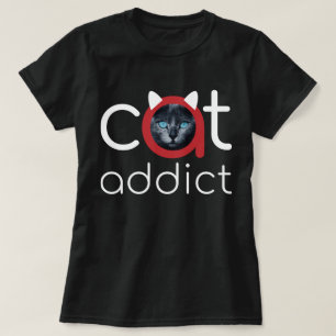Cat Addict White Red Blue Eyes Design T-Shirt