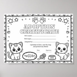 Cat adopt a pet colouring certificate poster