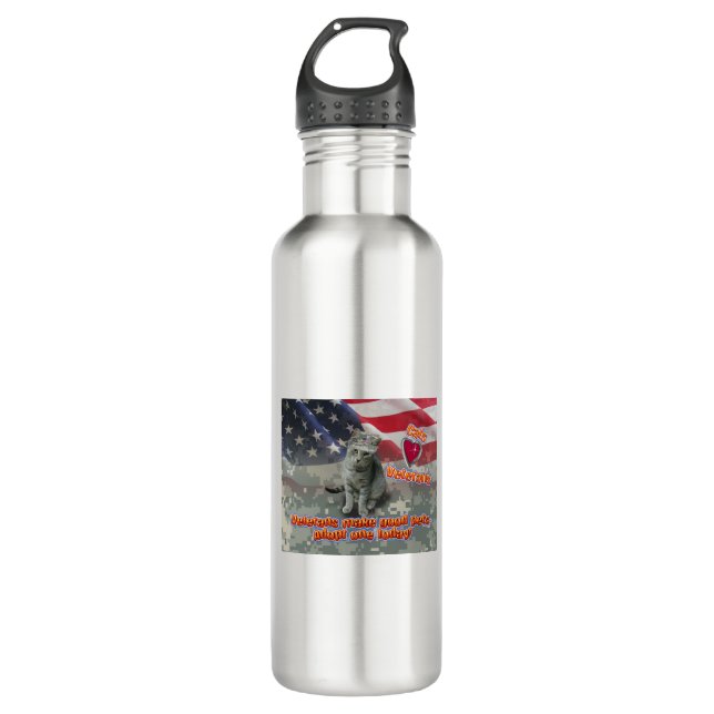 Cat Adopts Veteran for Lifelong Friend 710 Ml Water Bottle (Front)
