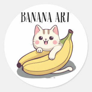Cat Adores Banana Art Classic Round Sticker