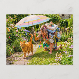 Cat Adventure With Overloaded Woman Postcard