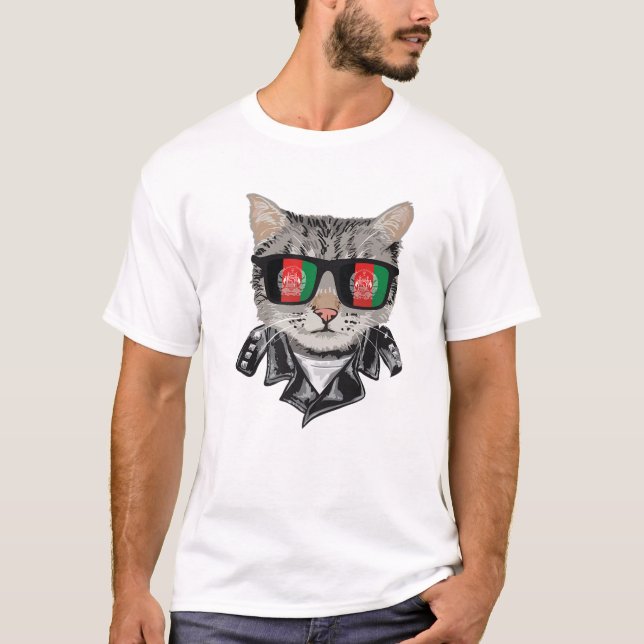 Cat Afghanistan Flag Sunglasses - Cool Afghan Cat T-Shirt (Front)