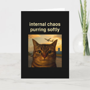 Cat Airport Relax Stress Vacation Office Meme Card