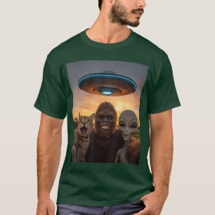 Cat Alien Sie BFF Funny Photo with UFO family T-Shirt