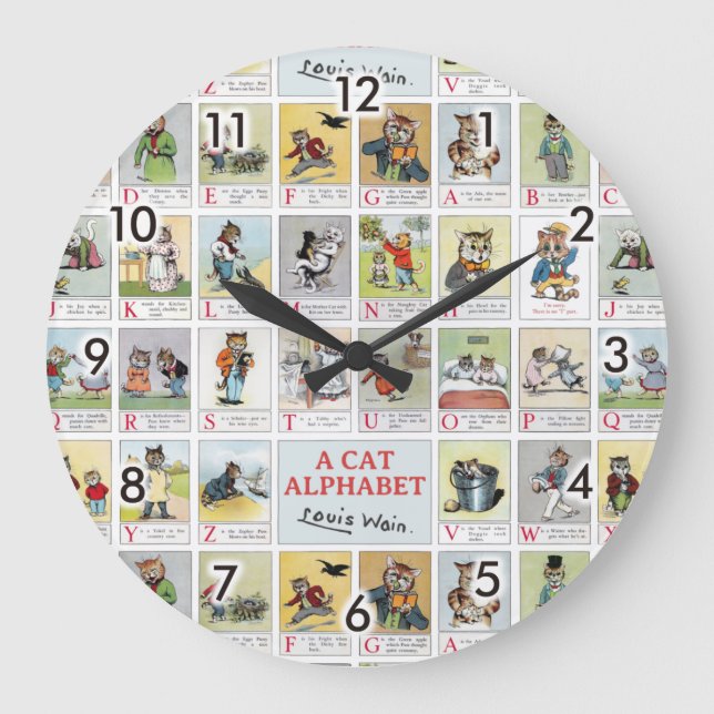 Cat Alphabet, Louis Wain Large Clock (Front)